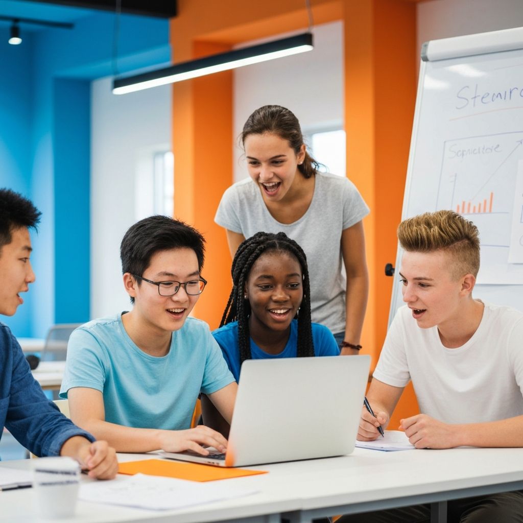 Diverse teen entrepreneurs collaborating